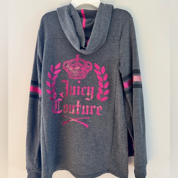 Juicy Couture Gray zip up Hoodie with Pink and Black Stripes - Picture 2 of 6